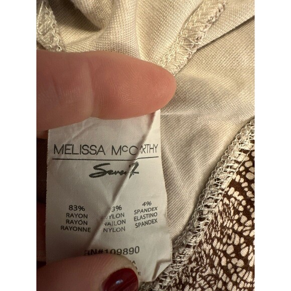 Melissa McCarthy 7 Seven Plus 2X Brown White Animal Print Exposed Zipper Blouse - Picture 3 of 8